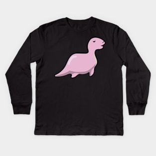 Long neck dinosaur pink cute Kids Long Sleeve T-Shirt